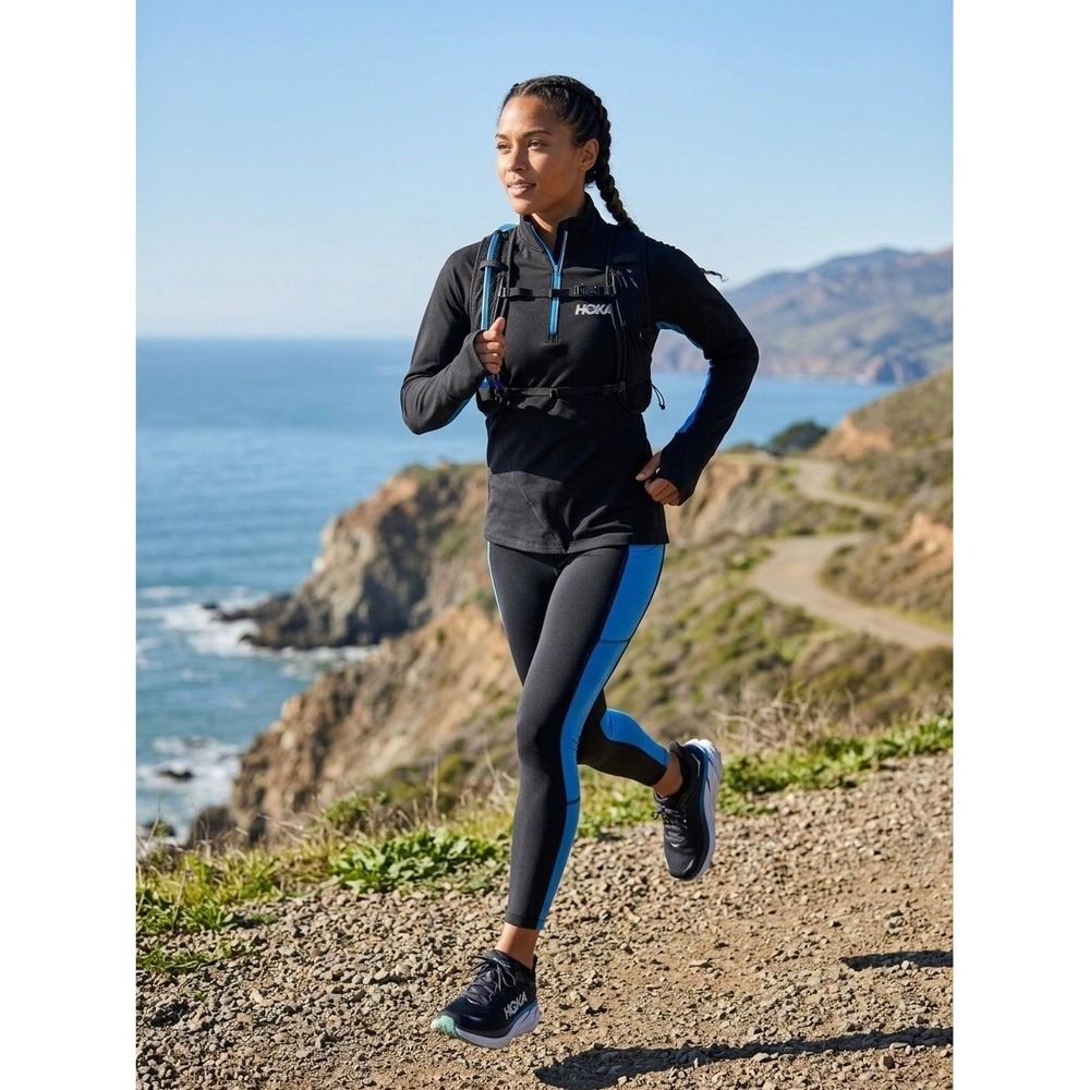 Rabbit Hoka One One Womens Half Zip Running Top Black Blue Thumbholes Medium